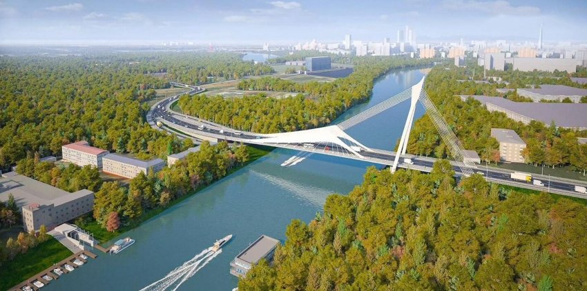 Собянин: "мост-парус" через Москву-реку в Мневниковской пойме откроют в 2027 г - «Строительство»